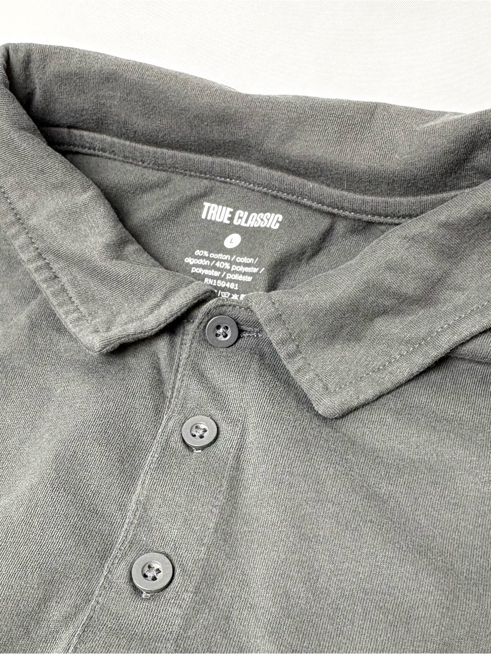 True Classic Men's Washed Charcoal Polo Shirt Large